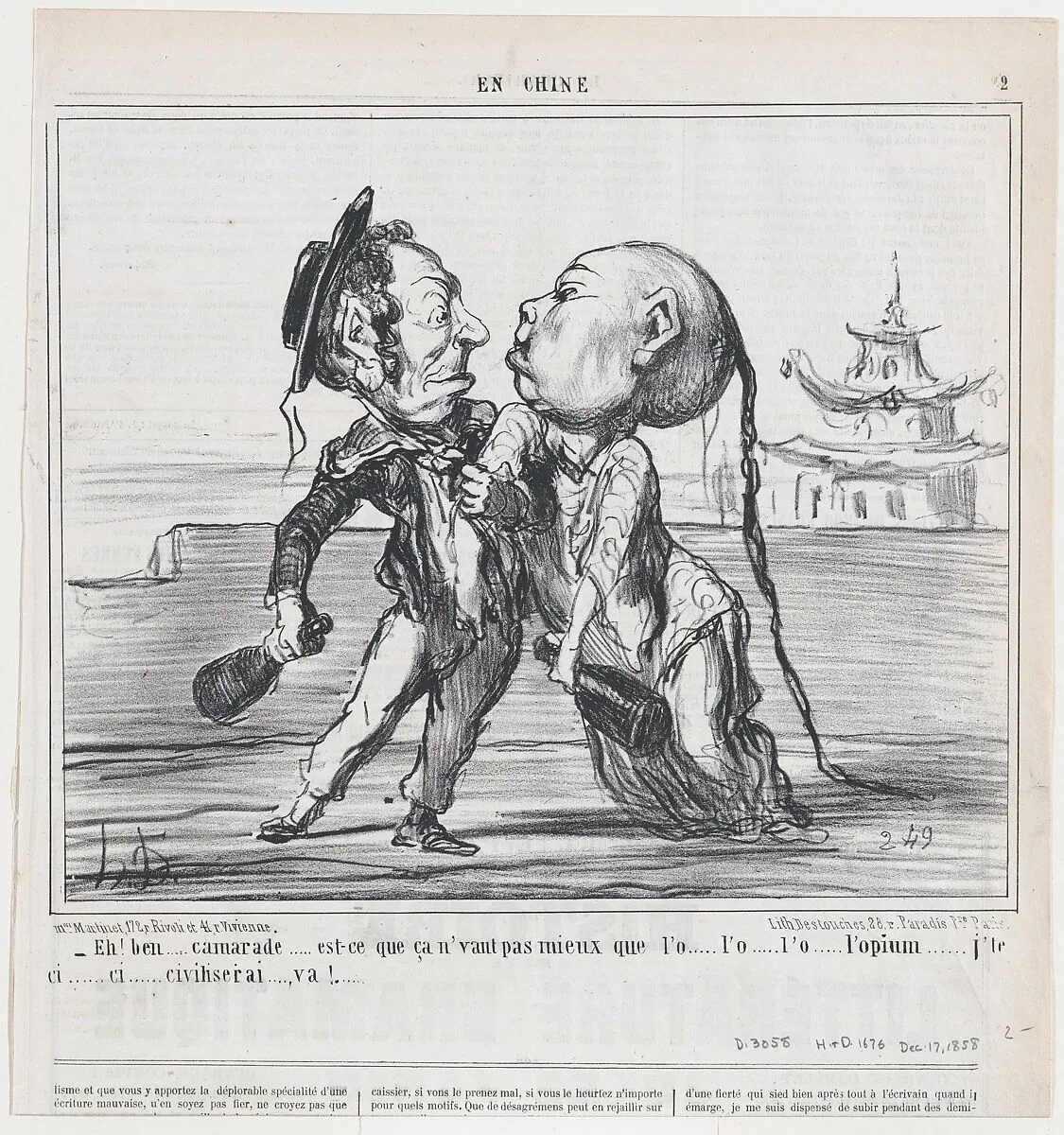 Eh! ben.....camarade....., from En Chine, published in Le Charivari, December 17, 1858 — Aaron Martinet|Honoré Daumier|Destouches