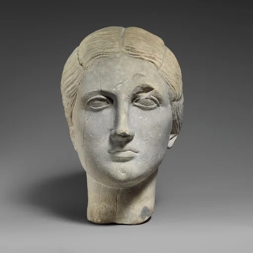Limestone funerary bust of a woman