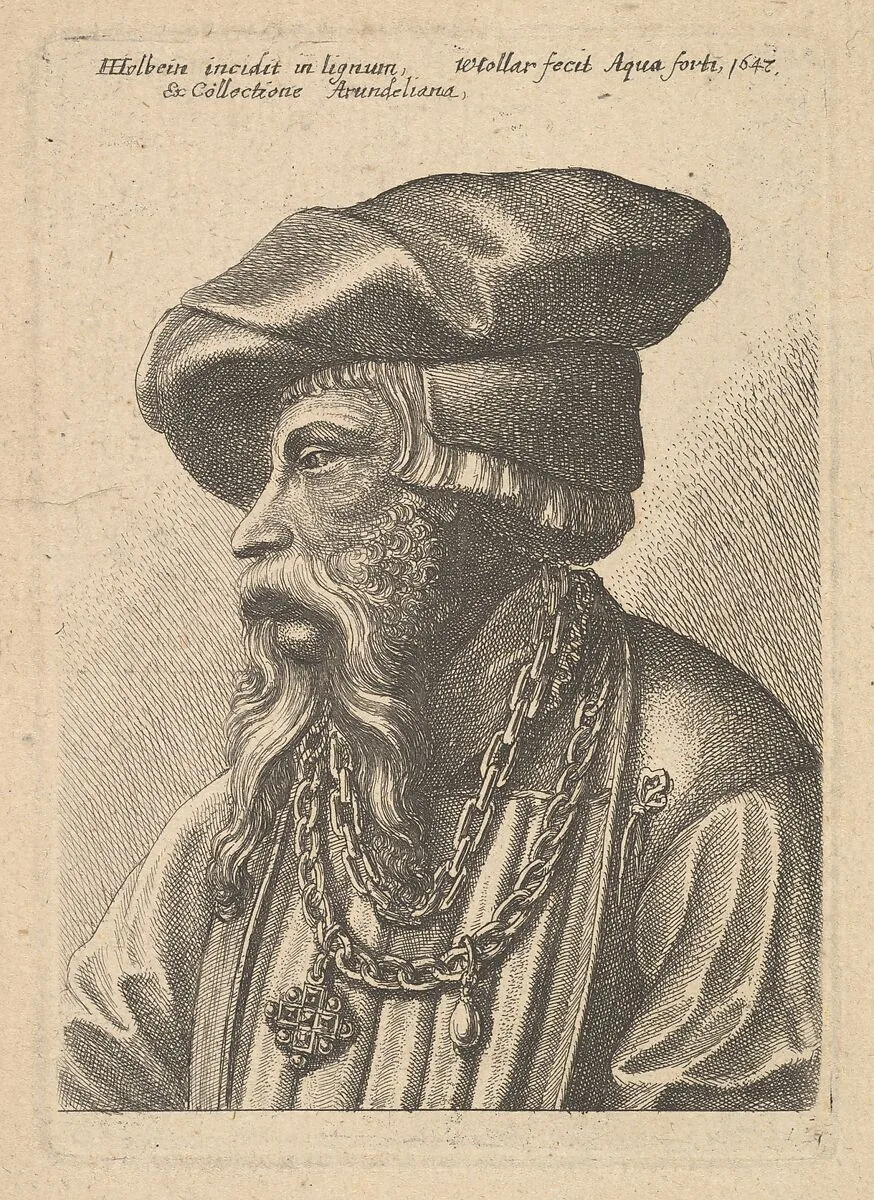 Bearded man with chain necklace (possibly from, "A Collection of Original Etchings," London, printed by J.M. McCreery, 1816) — Wenceslaus Hollar|Hans Holbein the Younger