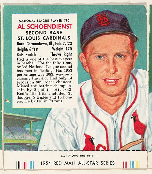 Al Schoendienst, from the Major League All Stars series (T234), issued by Red Man Chewing Tobacco — Red Man Chewing Tobacco