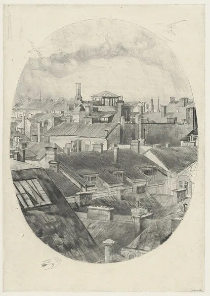Roofs of Stockholm (Tak i Stockholm), from the portfolio of the Swedish Fine Art Print Society (Föreningen för Grafisk Konst) — Föreningen för Grafisk Konst|Axel Fridell