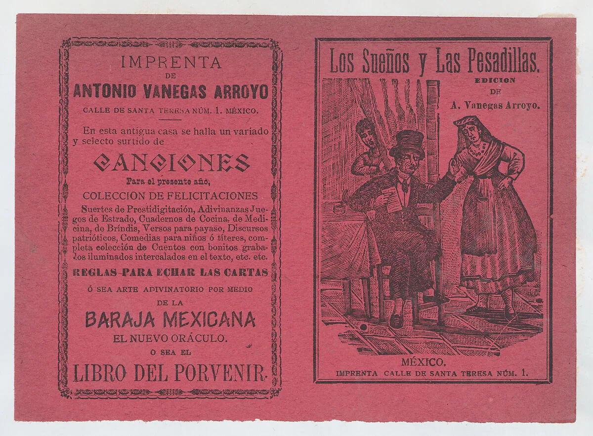 Cover for 'Los Sueños y Las Pesadillas', a man and woman arguing while another figure peers out from behind a curtain — José Guadalupe Posada|Antonio Vanegas Arroyo