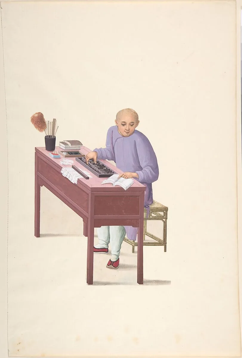 Chinese Man at Desk with an Abbacus — Anonymous, Chinese, 19th century