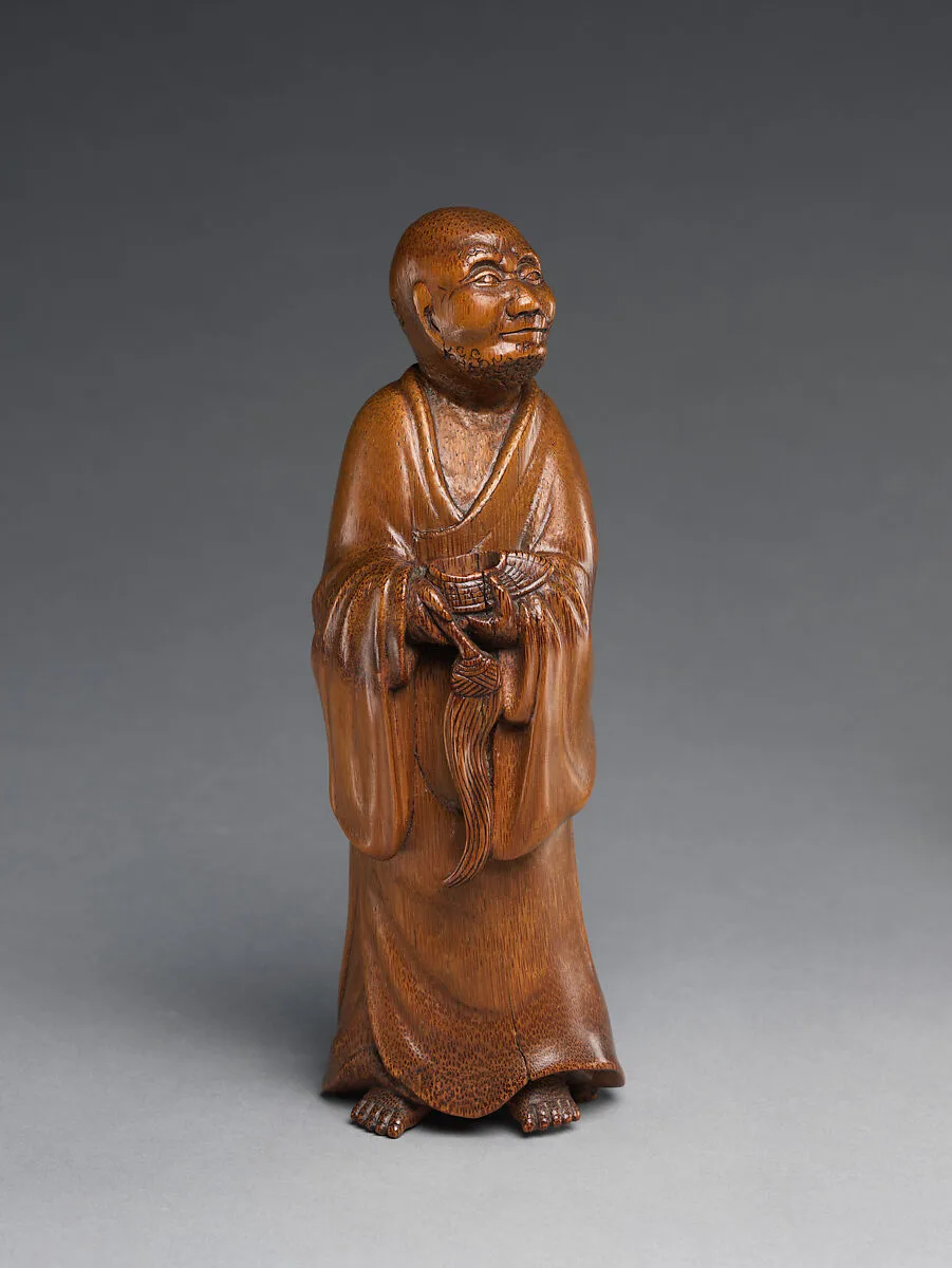 清 竹雕持履羅漢|Arhat holding a shoe — Unknown