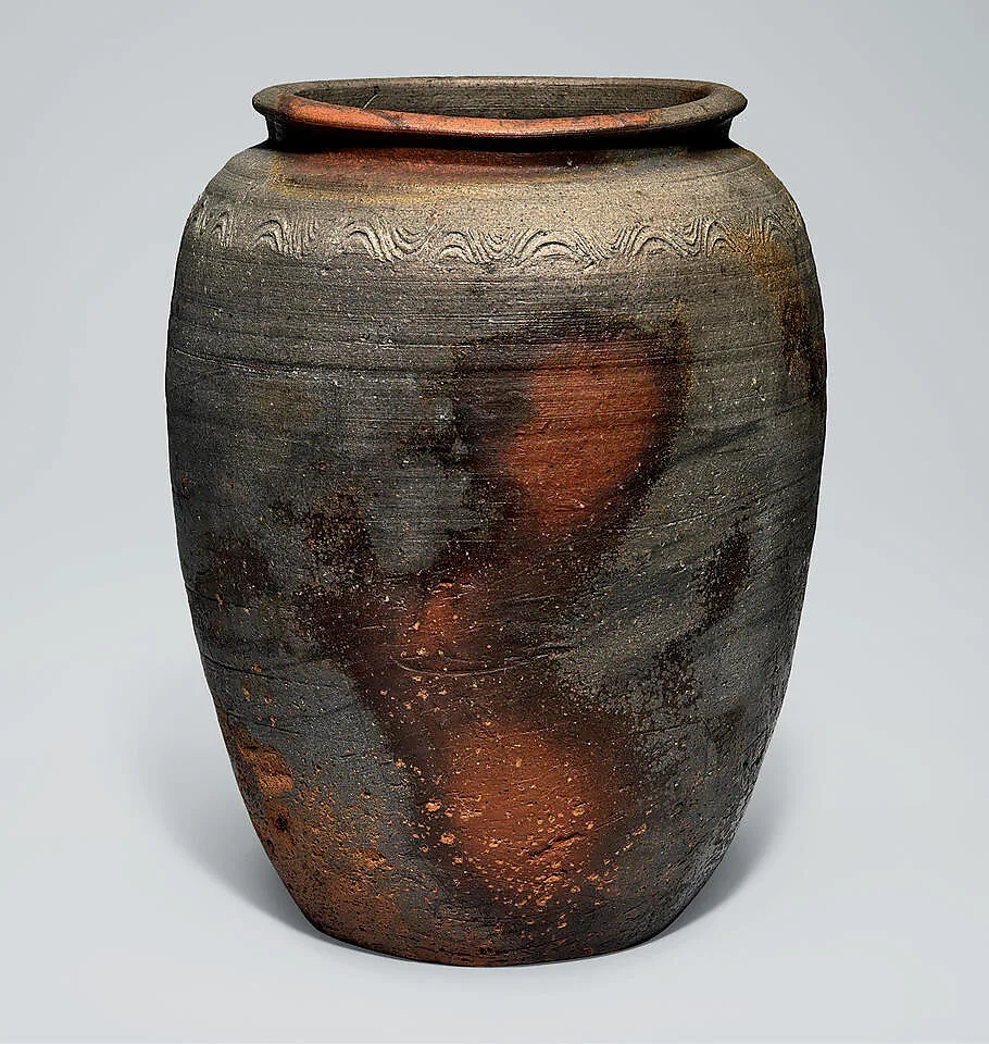 備前押印波状文甕|Widemouthed jar (kame) with wave pattern — Unknown