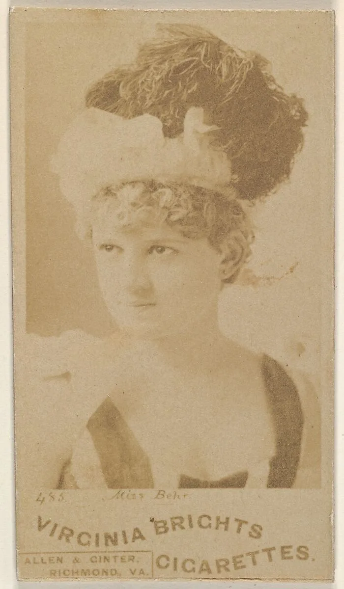 Card 485, Miss Behr, from the Actors and Actresses series (N45, Type 1) for Virginia Brights Cigarettes — Allen & Ginter