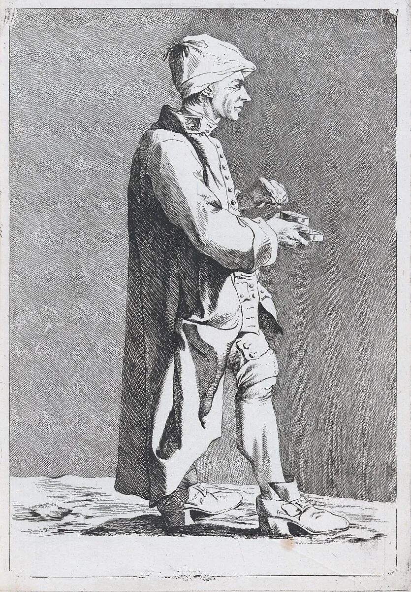 An Artist at the French Academy in Rome (?) with Box of Snuff, pl. VII from "Recueil de caricatures" — Ange-Laurent de La Live de Jully|Jacques François Joseph Saly