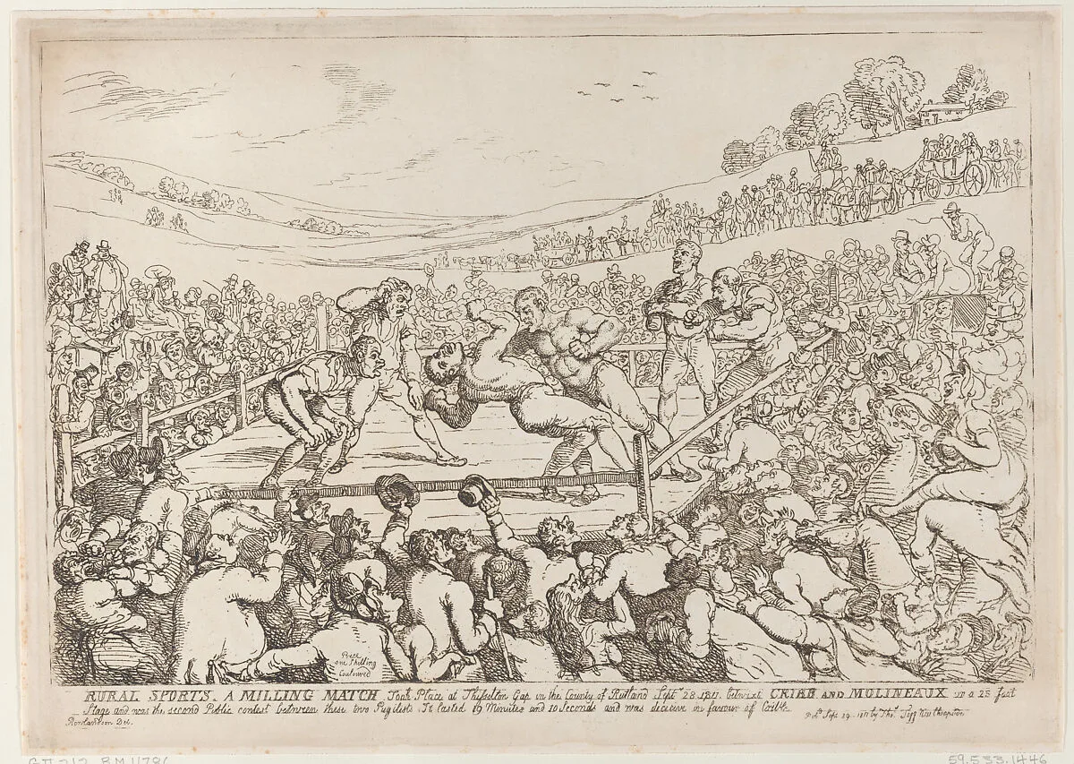 Rural Sports, A Milling Match — Bill Gibbons|Thomas Tegg|Bill Richmond, "The Black Terror"|Thomas Rowlandson|Thomas Cribb|John Gully|Joe Ward|Tom Molineaux