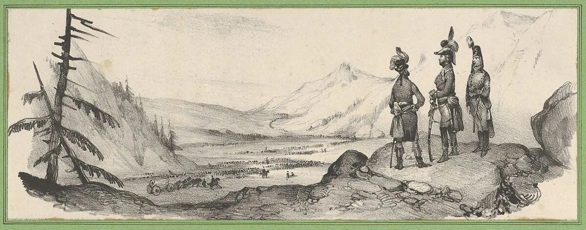 Three soldiers in a landscape — Victor Adam