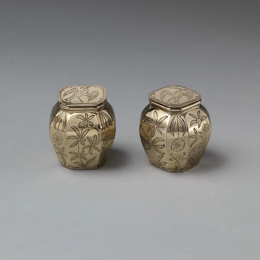 Pair of pomade pots (part of a toilet service)