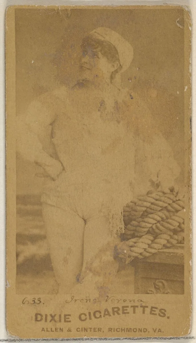Card 633, Irene Verona, from the Actors and Actresses series (N45, Type 7) for Dixie Cigarettes — Allen & Ginter
