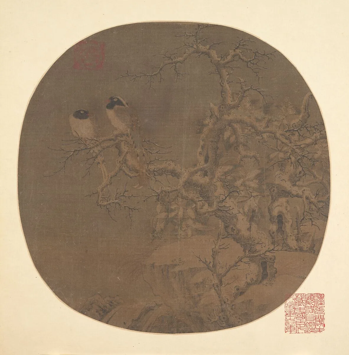 南宋 傳李迪 幽禽寒林圖 冊頁|Two Birds on a Wintry Tree — Li Di|Unidentified artist