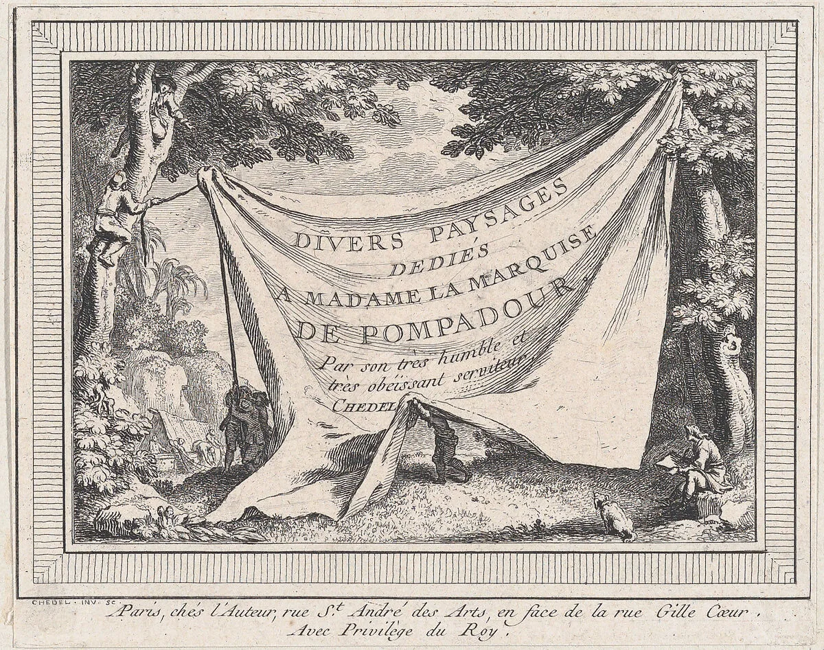 Title page, from series of six landscapes dedicated to Madame La Marquise de Pompadour — Quentin Pierre Chedel