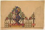 Horizontal Panel with Pattern of Decorative Flowers in a Geometric Vases Alternating with Sections of Fence — Anonymous, French, 20th century