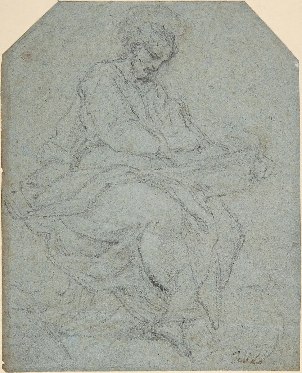 A Seated Apostle (recto); Drapery Study (verso) — Anonymous, French, 18th century