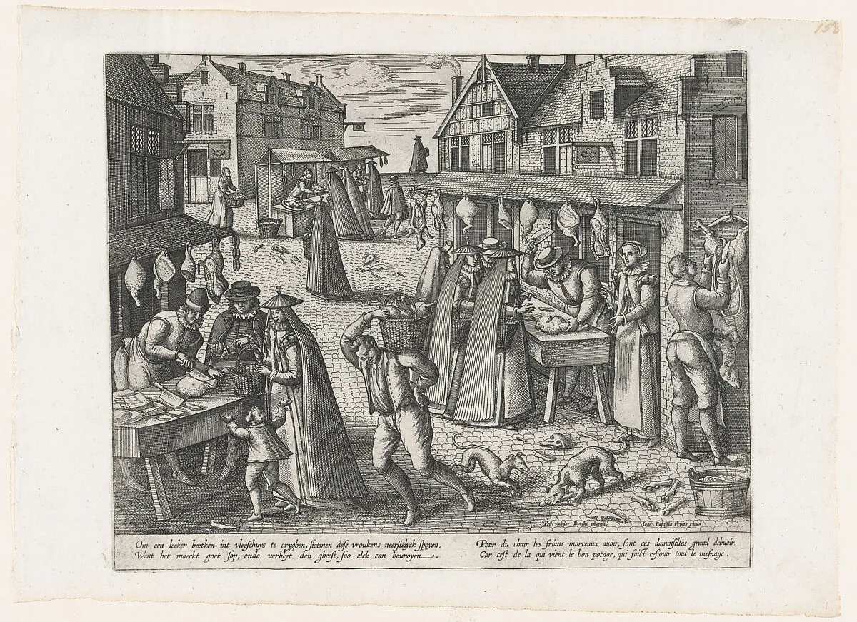 Meat Market, from the pair Meat Market and Vegetable Market — Peeter van der Borcht|Johannes Baptista Vrints