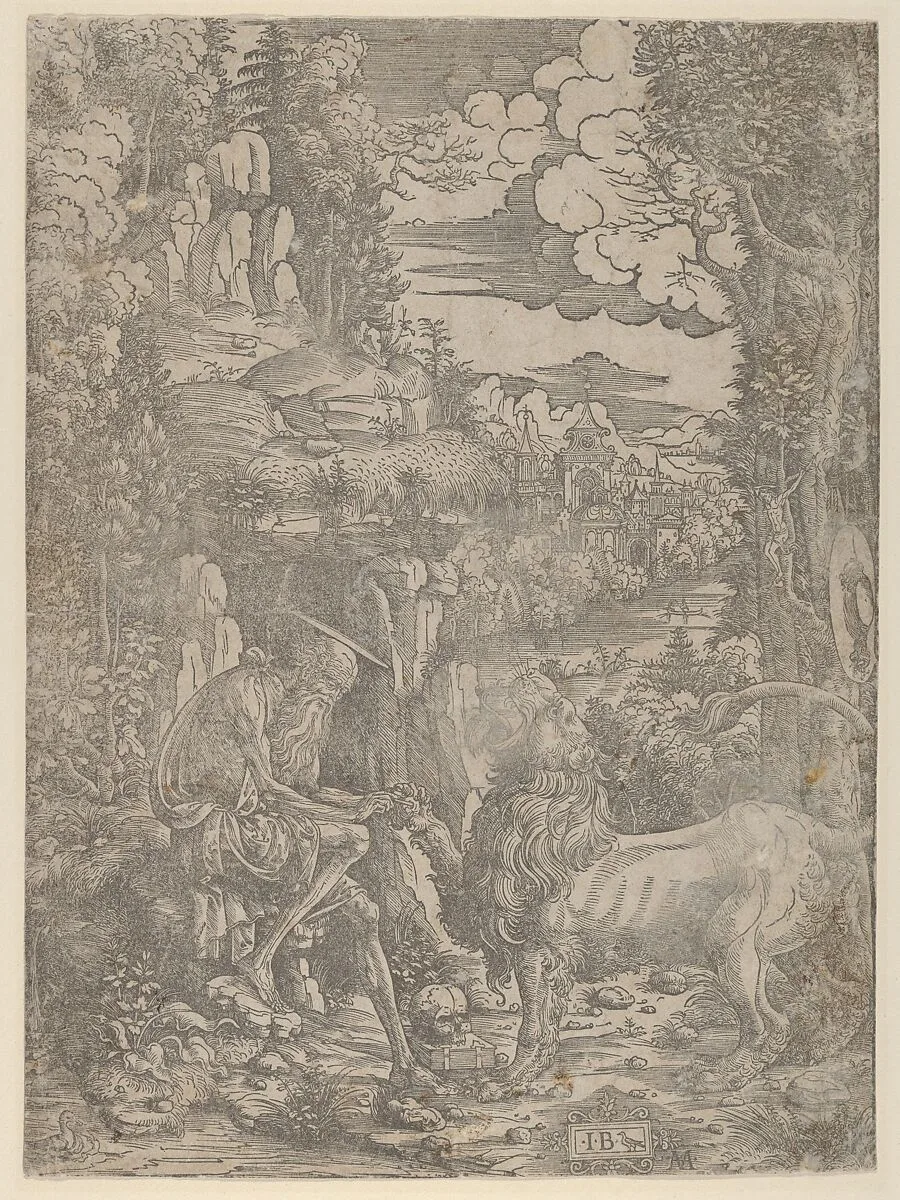 Saint Jerome extracting a thorn from the lion's paw — Giovanni Battista Palumba