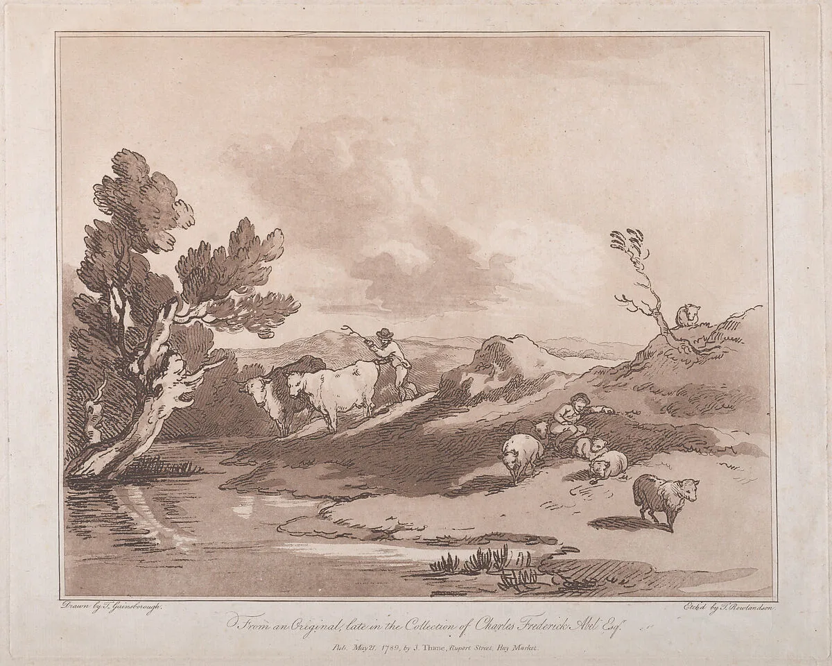 Landscape with a Figure Herding Cattle, and a Shepherd Resting — John Thane|Carl Friedrich Abel|Thomas Rowlandson|Thomas Gainsborough