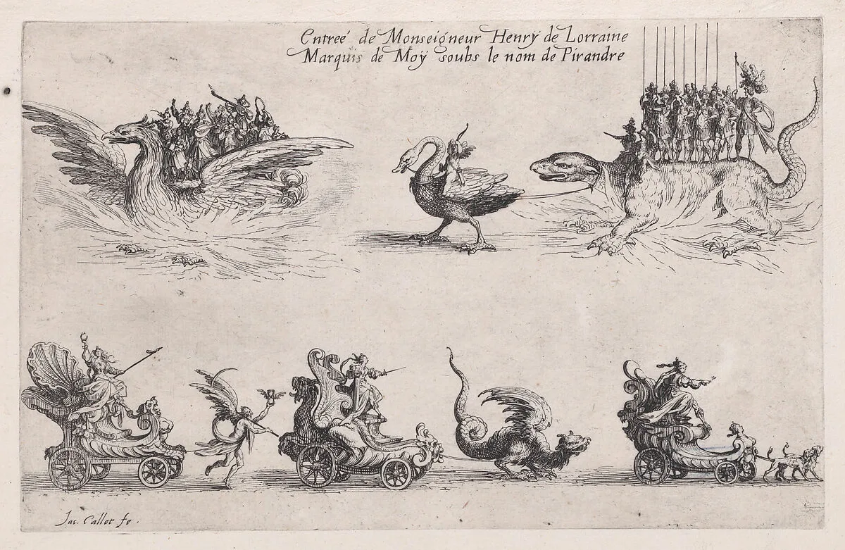 Entrée de Monseigneur Henry de Lorraine (Entrance of Henry of Lorraine), from Le Combat a la Barrière in the Palace at Nancy by Henri Humbert, printed by Sebastien Phillipe — Jacques Callot|Henri Humbert