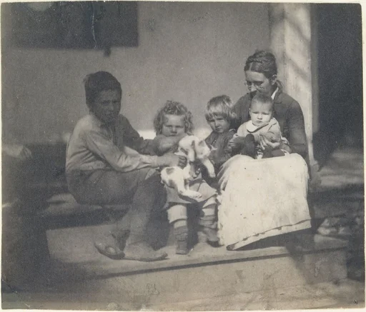 [Frances Crowell with Unidentified Boy, Katie, James, and Frances Crowell]