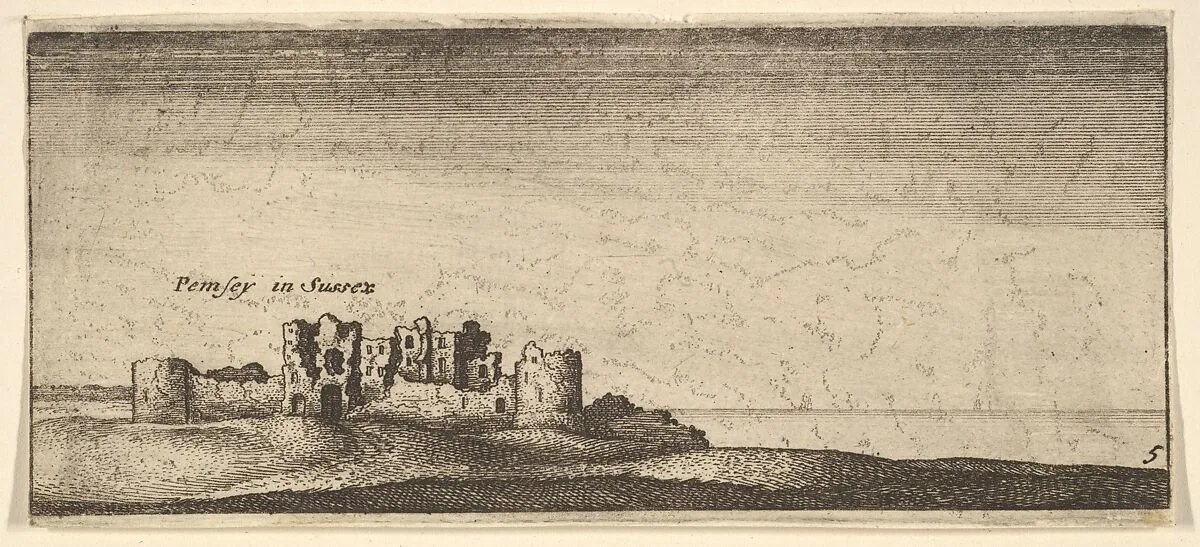 Pevensey Castle, from "English Views" — Wenceslaus Hollar