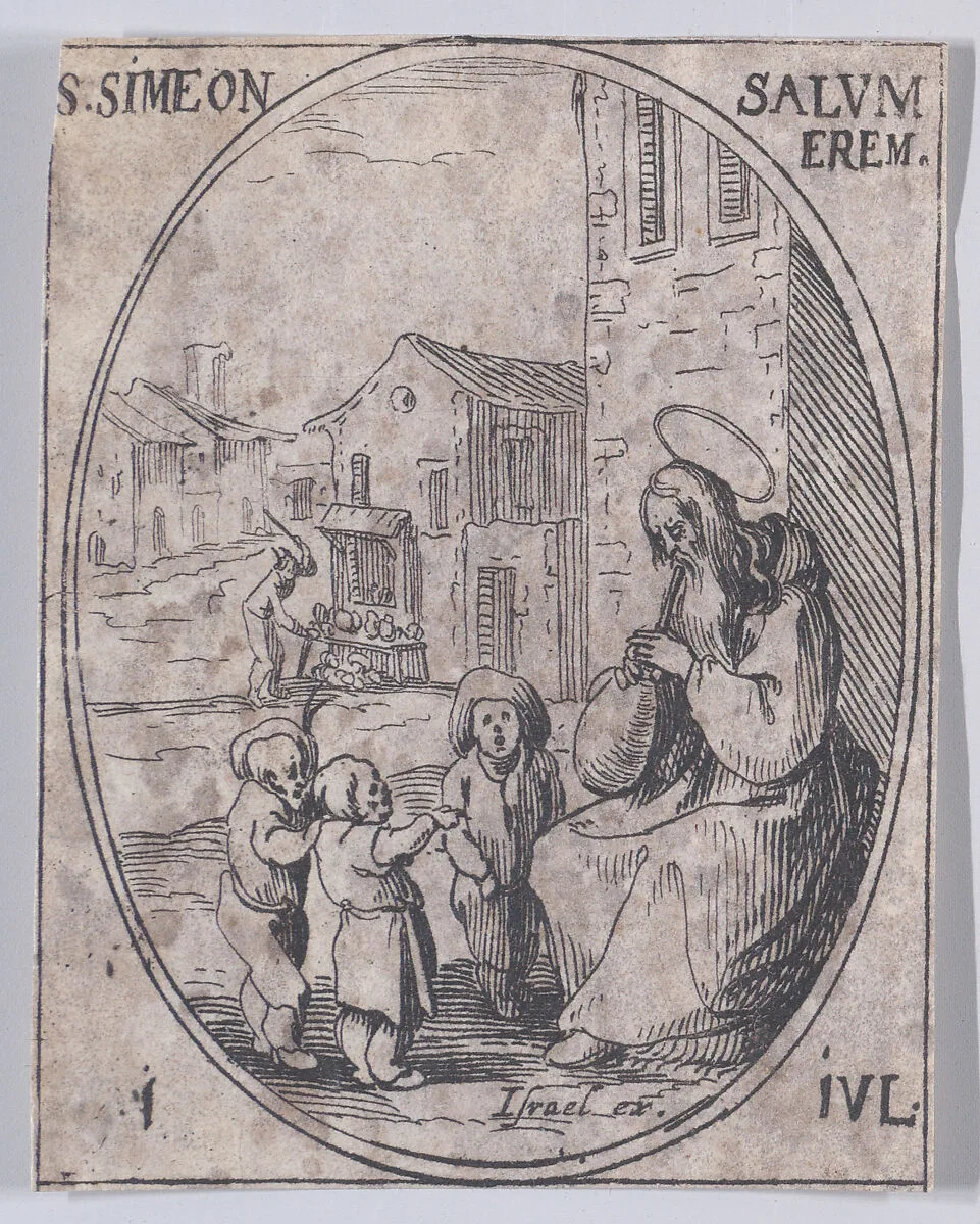 S. Siméon Salus, évêque (St. Simeon Salus, Bishop), July 1st, from "Les Images De Tous Les Saincts et Saintes de L'Année" (Images of All of the Saints and Religious Events of the Year) — Israël Henriet|Jacques Callot