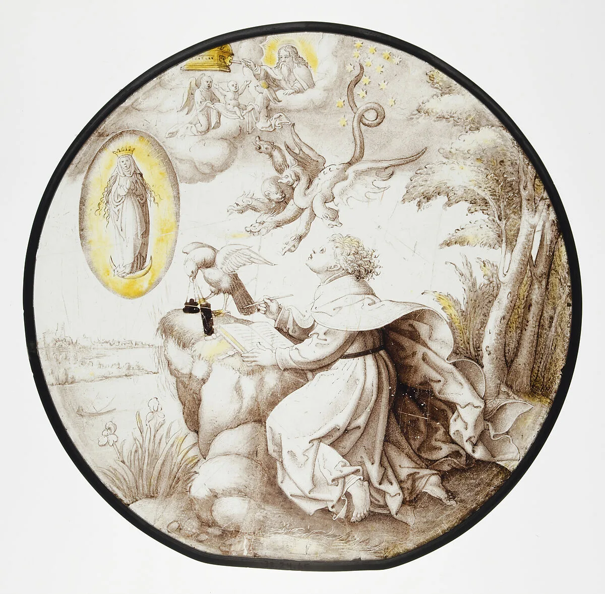 Roundel with Saint John on Patmos with Apocalyptic Vision — Dirck Vellert
