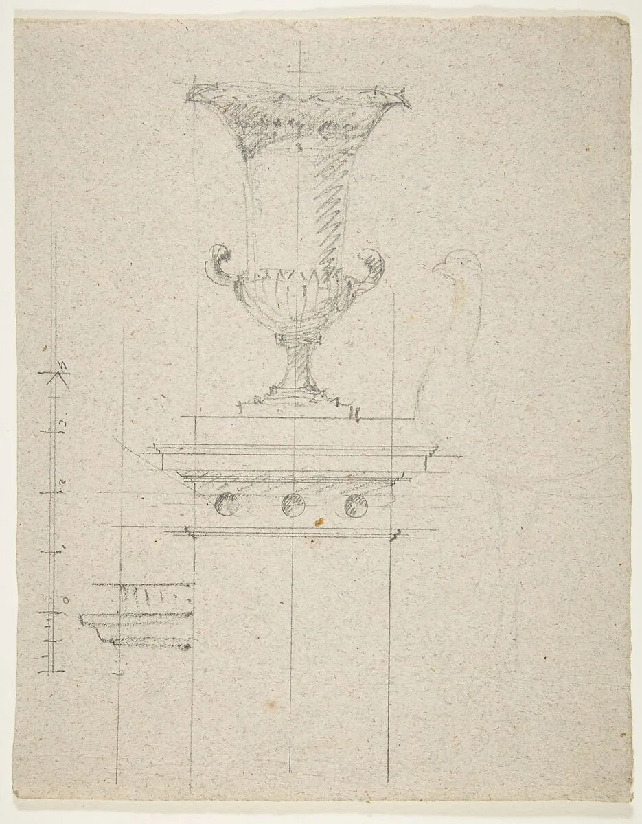 verso: Design for an urn; recto: Designs for two urns — Anonymous, French, 19th century