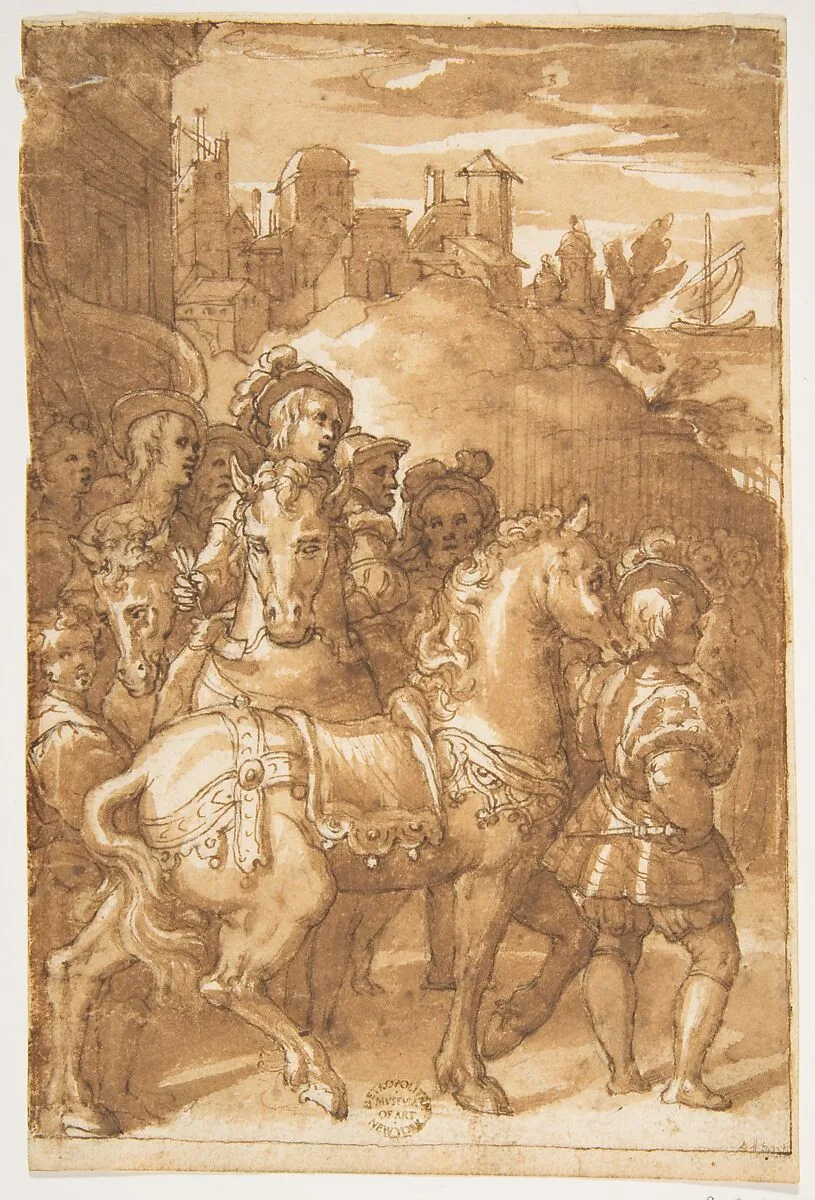 Study for the Armistice between King Francis I of France and Emperor Charles V, fresco in the Palazzo Farnese, Caprarola — Taddeo Zuccaro