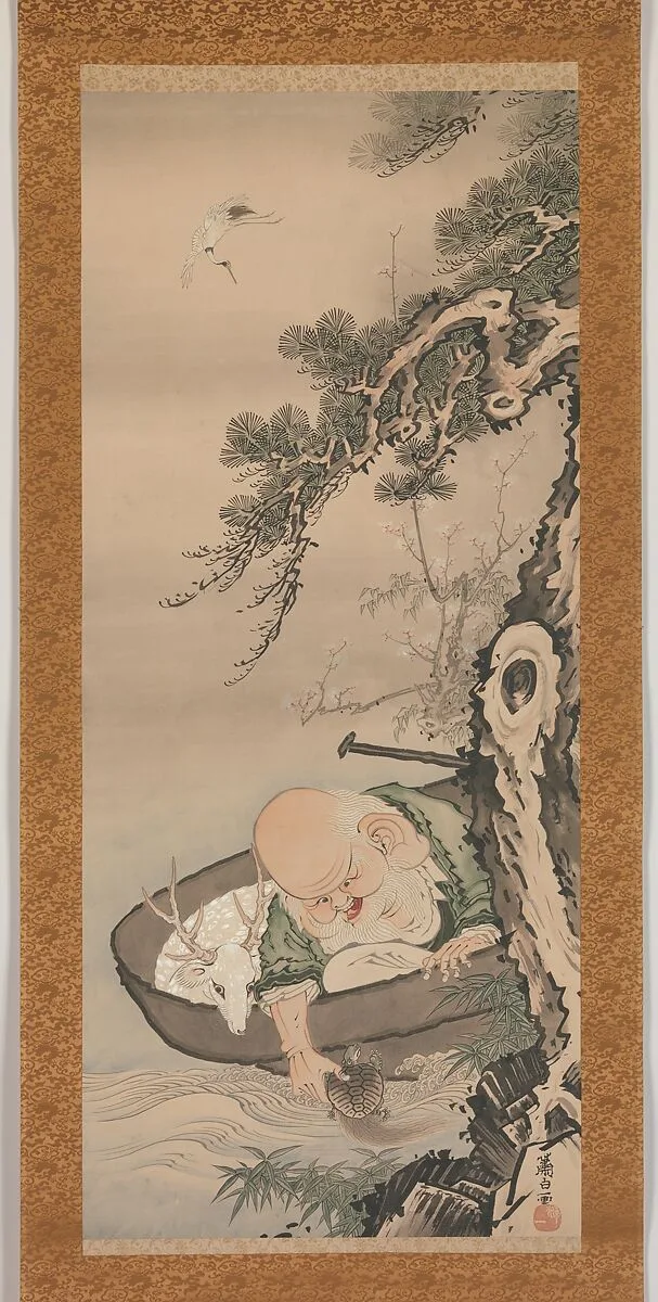曽我蕭白筆 寿老人図|The God of Good Fortune Jurōjin — Soga Shōhaku