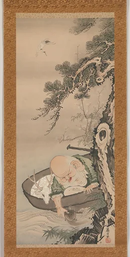 曽我蕭白筆 寿老人図|The God of Good Fortune Jurōjin