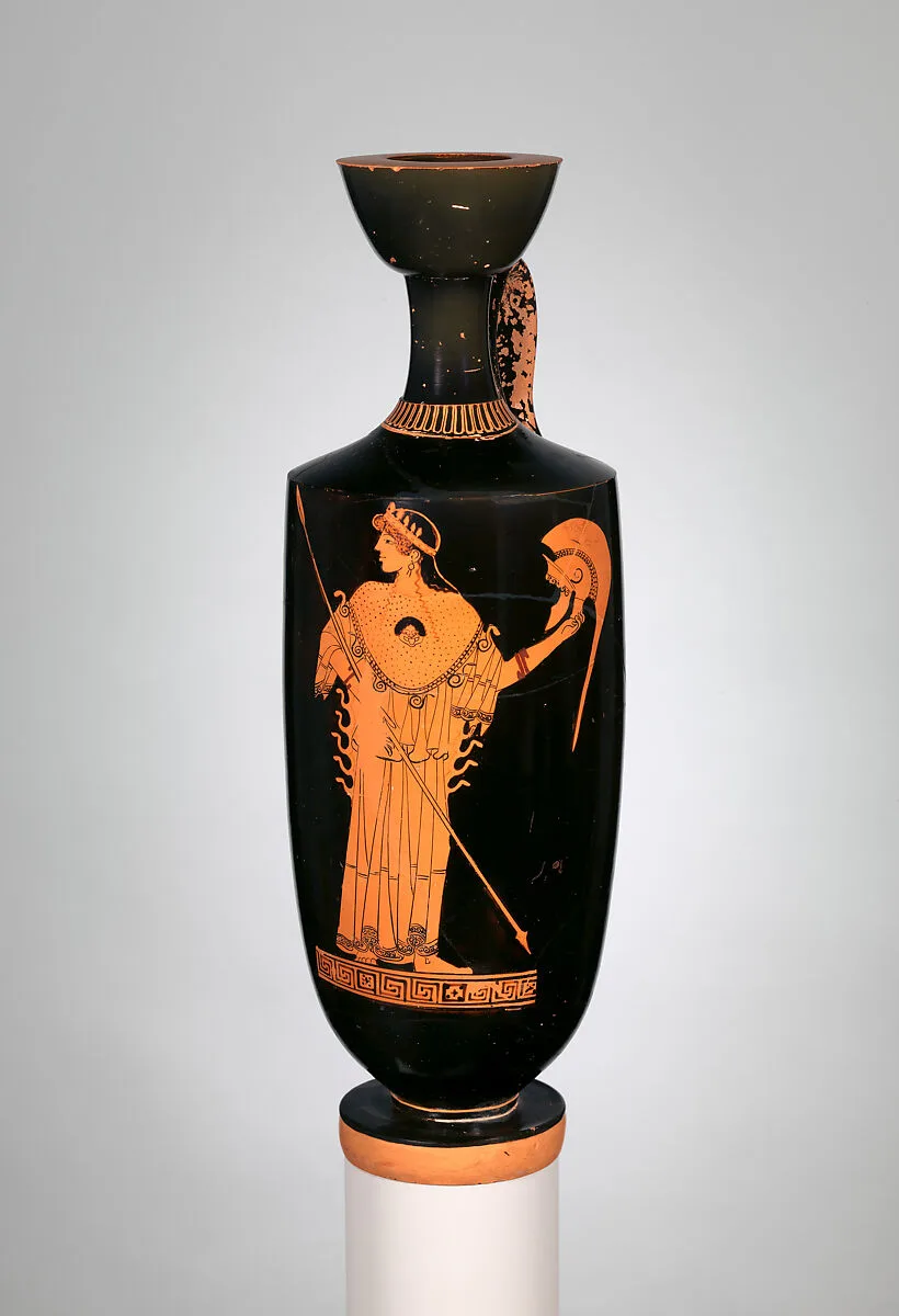 Terracotta lekythos (oil flask) — Tithonos Painter