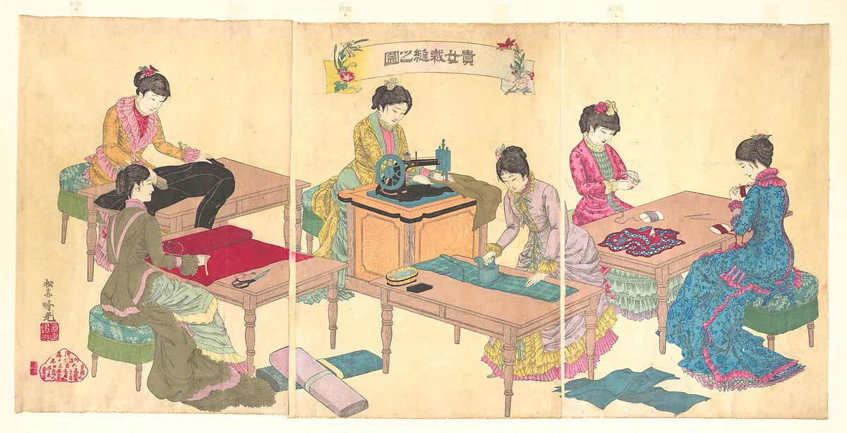 安達吟光画 『貴女裁縫之図』|Ladies Sewing (Kijo saihō no zu) — Adachi Ginkō