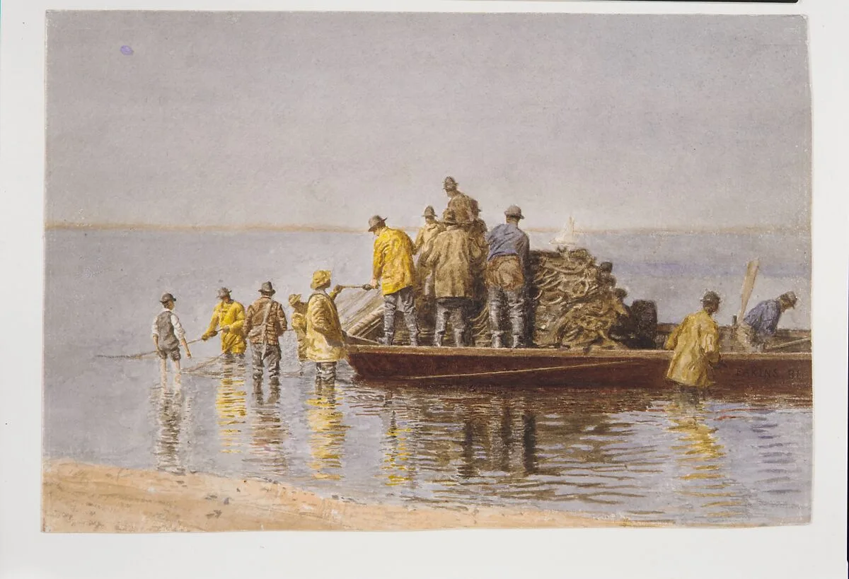 Taking Up the Net — Thomas Eakins