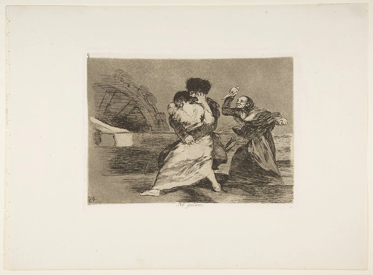 Plate 9 from "The Disasters of War" (Los Desastres de la Guerra): 'They don't like to' (No quieren) — Goya (Francisco de Goya y Lucientes)