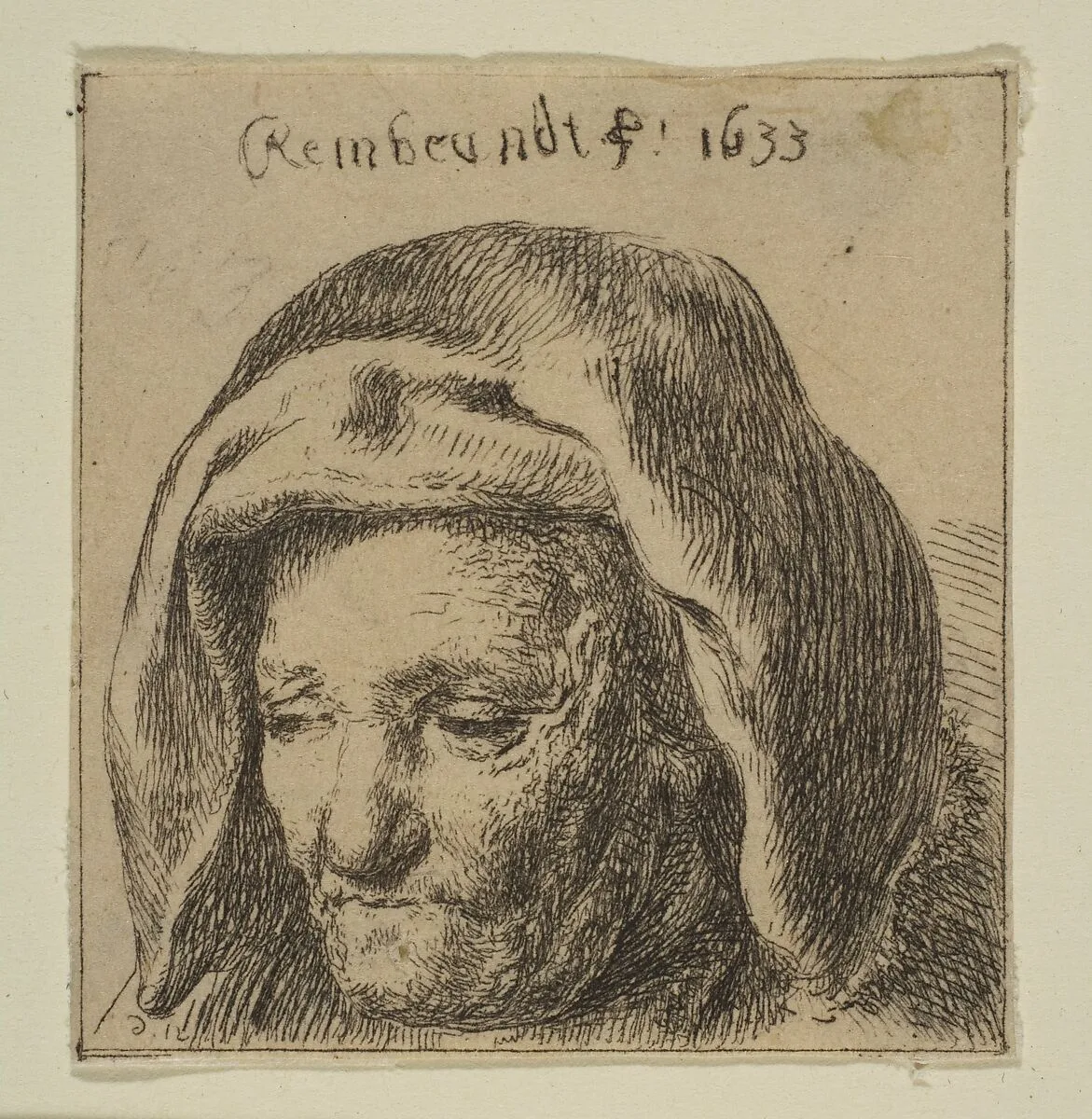 Rembrandt's Mother in a Cloth Headress, Looking Down — baron Dominique Vivant Denon|Rembrandt (Rembrandt van Rijn)