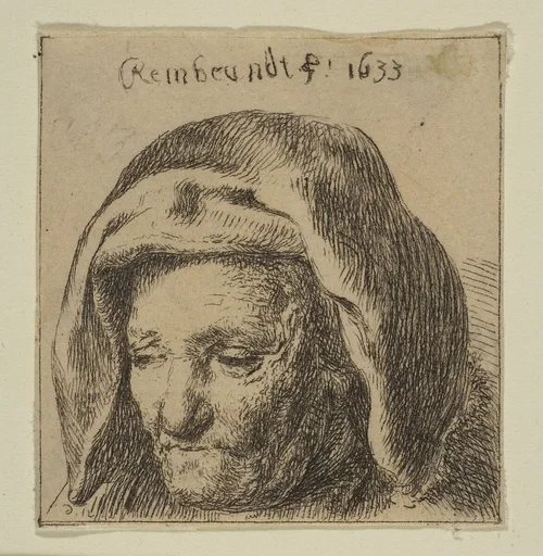 Rembrandt's Mother in a Cloth Headress, Looking Down