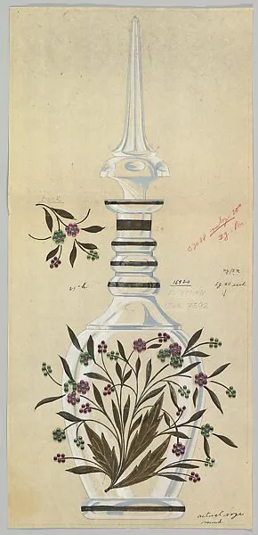 Design for Tall Bottle with Leaves and Jeweled Flowers — Anonymous, Czech, early 20th century
