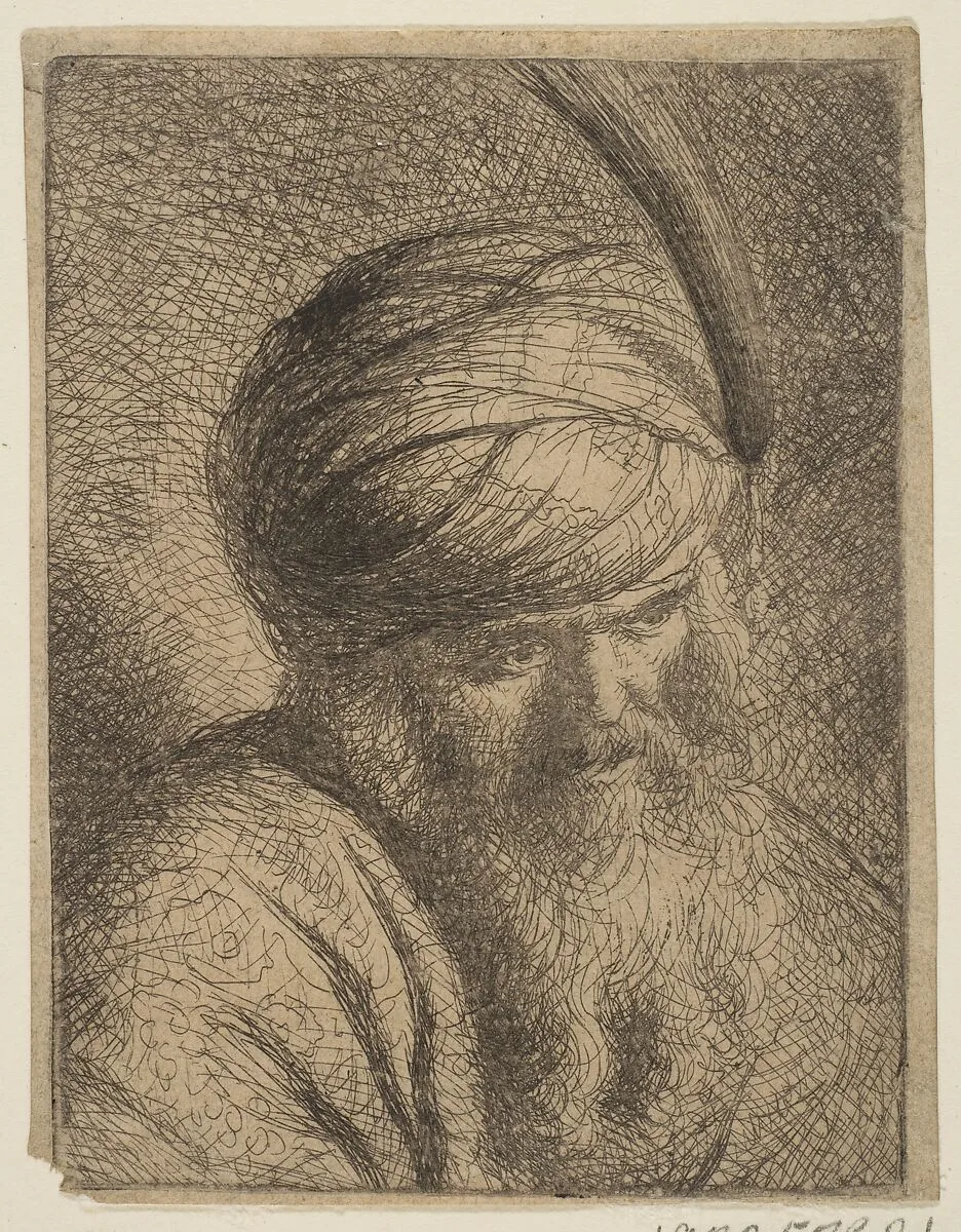 Bust of a Man in a Feathered Turban and Long Beard — Rembrandt (Rembrandt van Rijn)