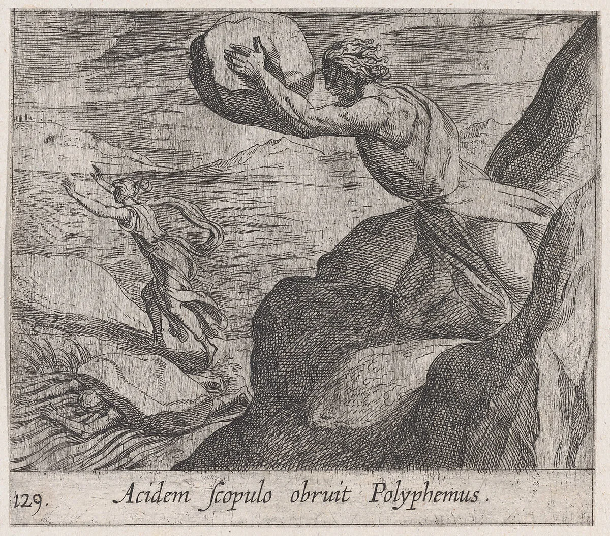 Plate 129: Acis Killed by Polyphemus (Acidem Scolpulo orbruit Polyphemus), from Ovid's 'Metamorphoses' — Antonio Tempesta