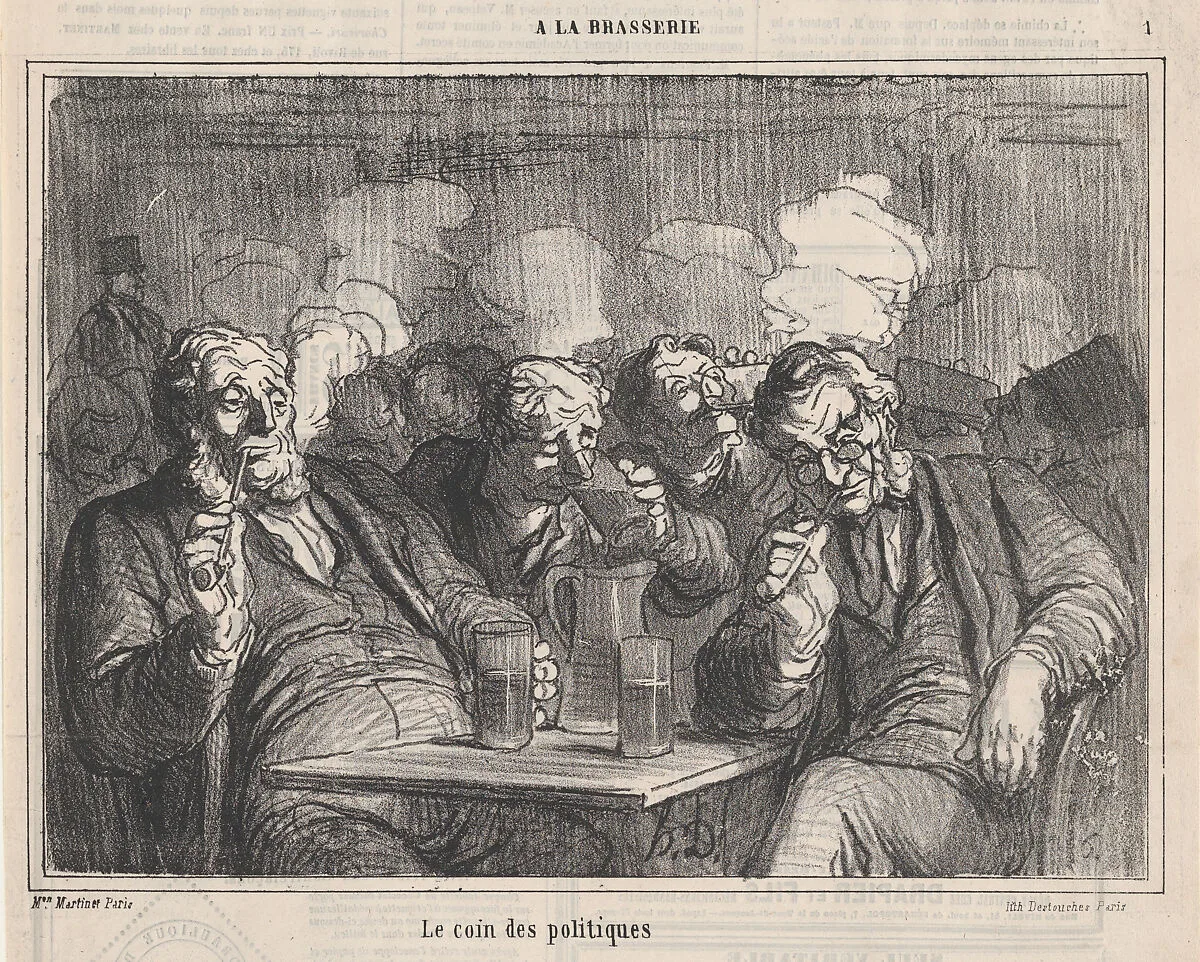 The politician's corner, from 'In the pub,' published in Le Charivari, January 5, 1864 — Destouches|Aaron Martinet|Honoré Daumier