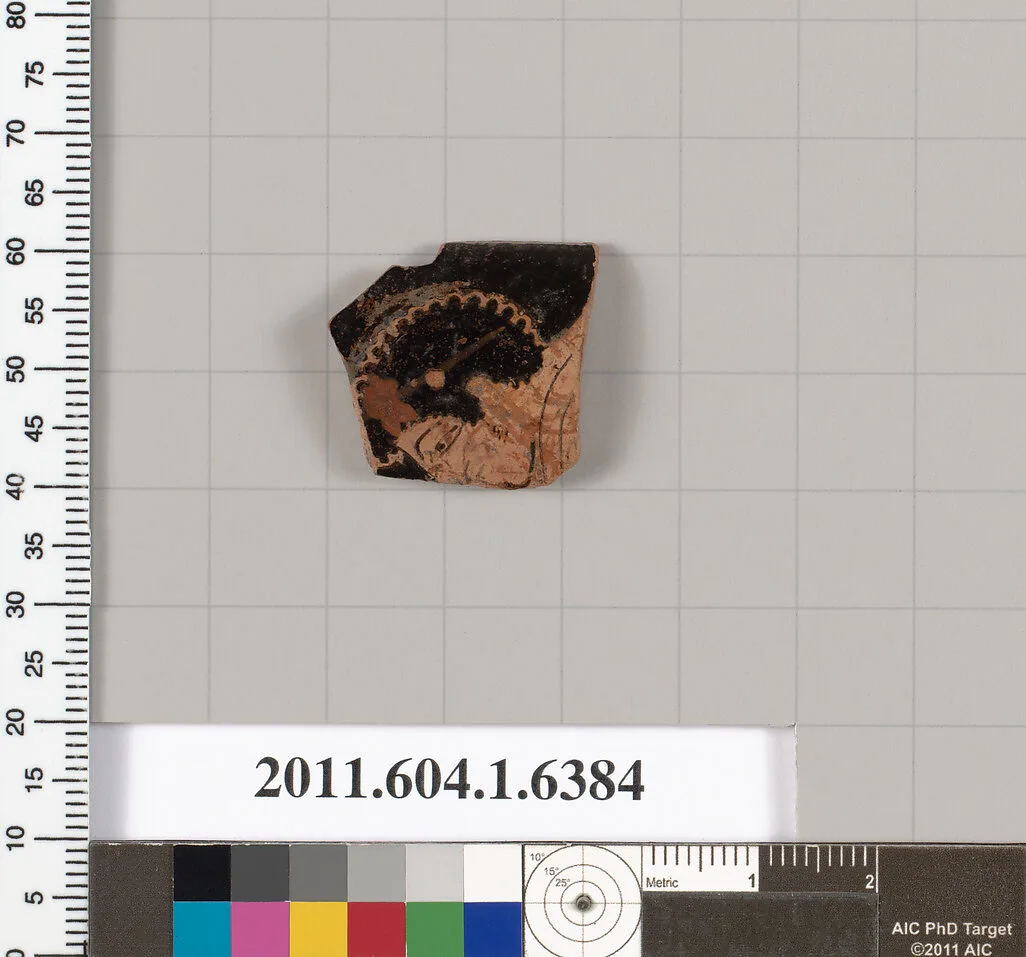 Terracotta rim fragment of a kylix (drinking cup) — Antiphon Painter