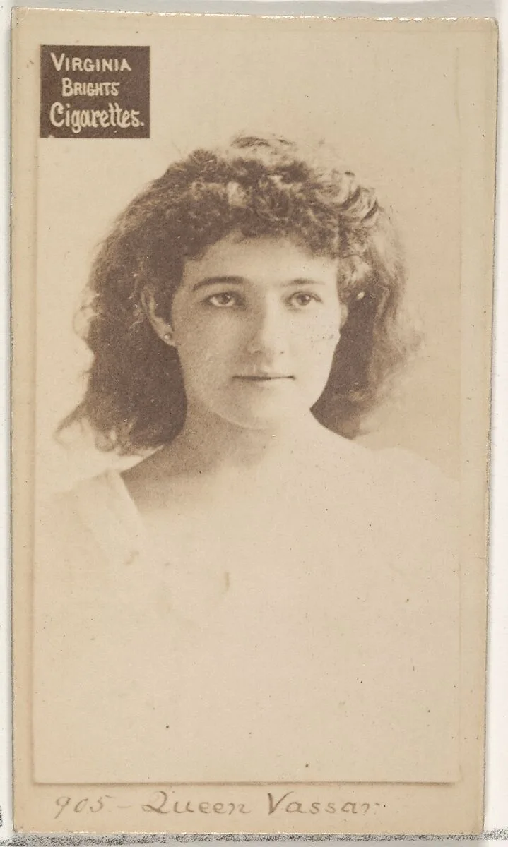 Card 905, Queen Vassar, from the Actors and Actresses series (N45, Type 2) for Virginia Brights Cigarettes — Allen & Ginter