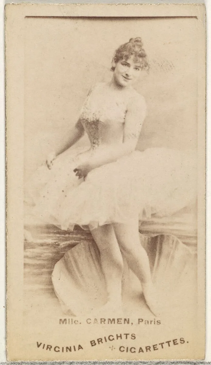 Mlle. Carmen, Paris, from the Actors and Actresses series (N45, Type 1) for Virginia Brights Cigarettes — Allen & Ginter