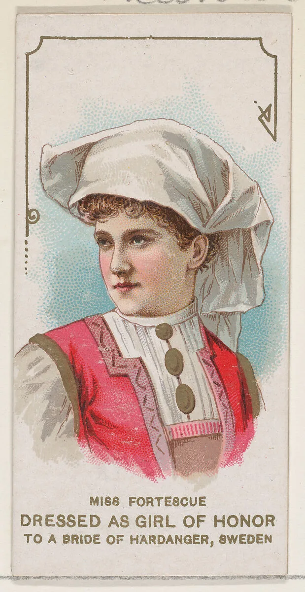 Miss Fortescue Dressed as Girl of Honor to a Bride of Hardanger, Sweden, from the set Actors and Actresses, First Series (N70) for Duke brand cigarettes — W. Duke, Sons & Co.|Knapp & Company