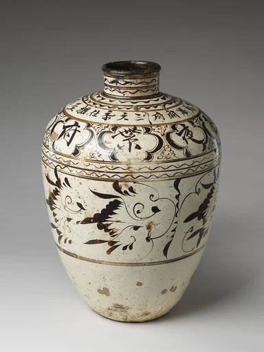 明晚期 磁州窯白地褐彩大酒甕|Large wine jar