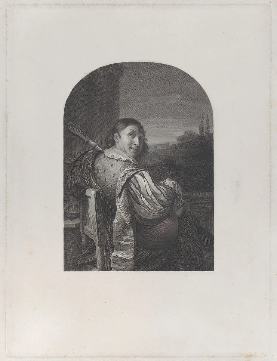 Man seated with a musical instrument, seen from behind — Andrei Franzowitsch Belloli