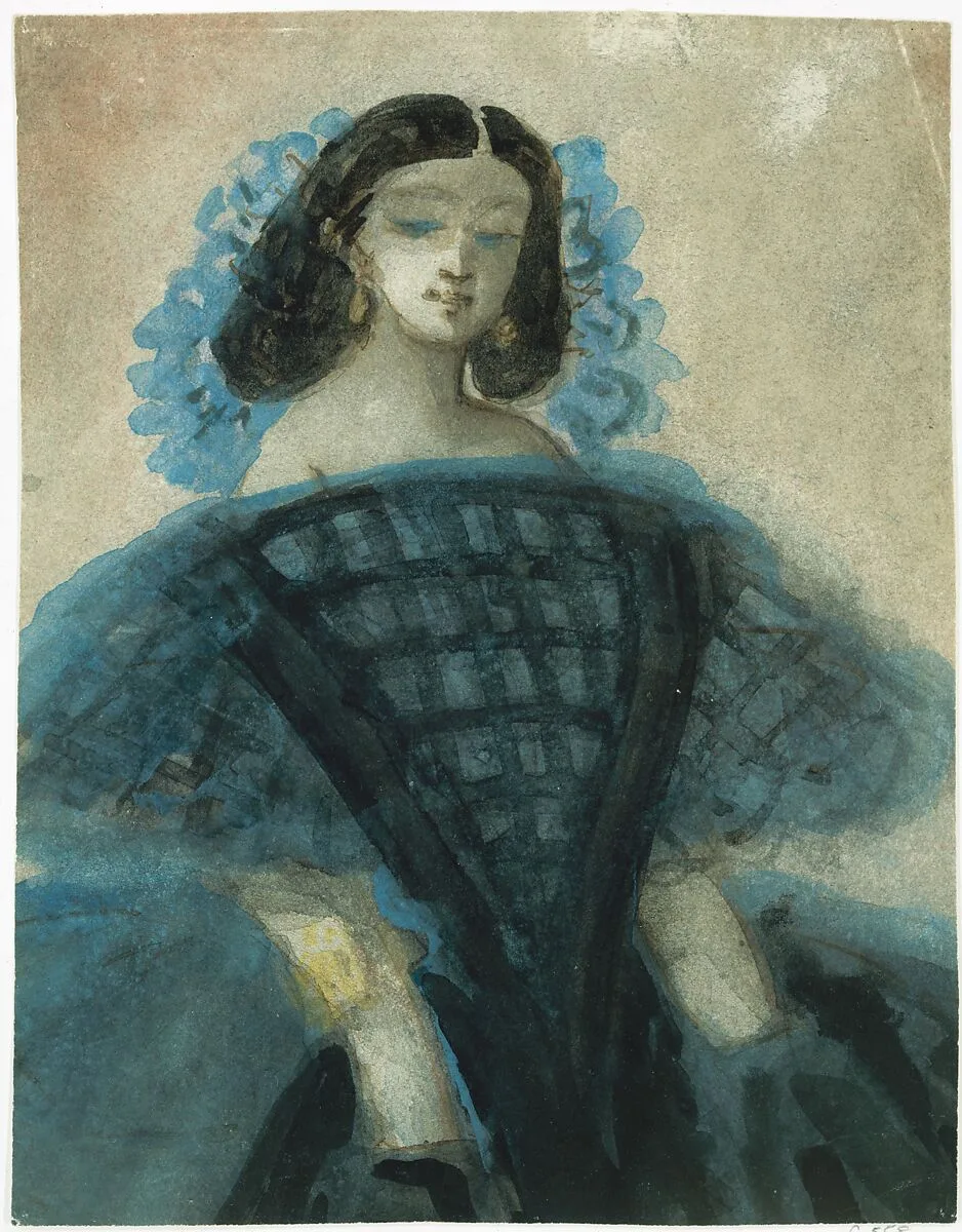 Young Woman in a Blue and Black Dress — Constantin Guys