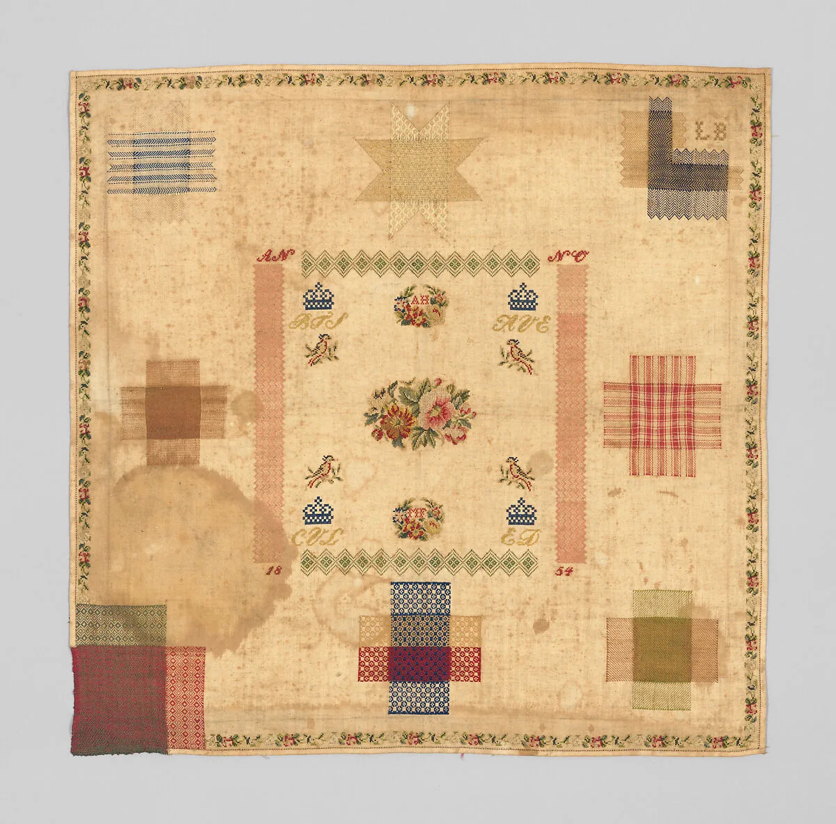Embroidered darning sampler — Unknown