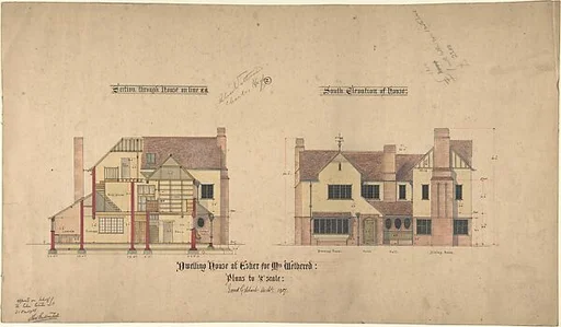 Dwelling house at Esher for Mrs Wethered: Elevation and Section